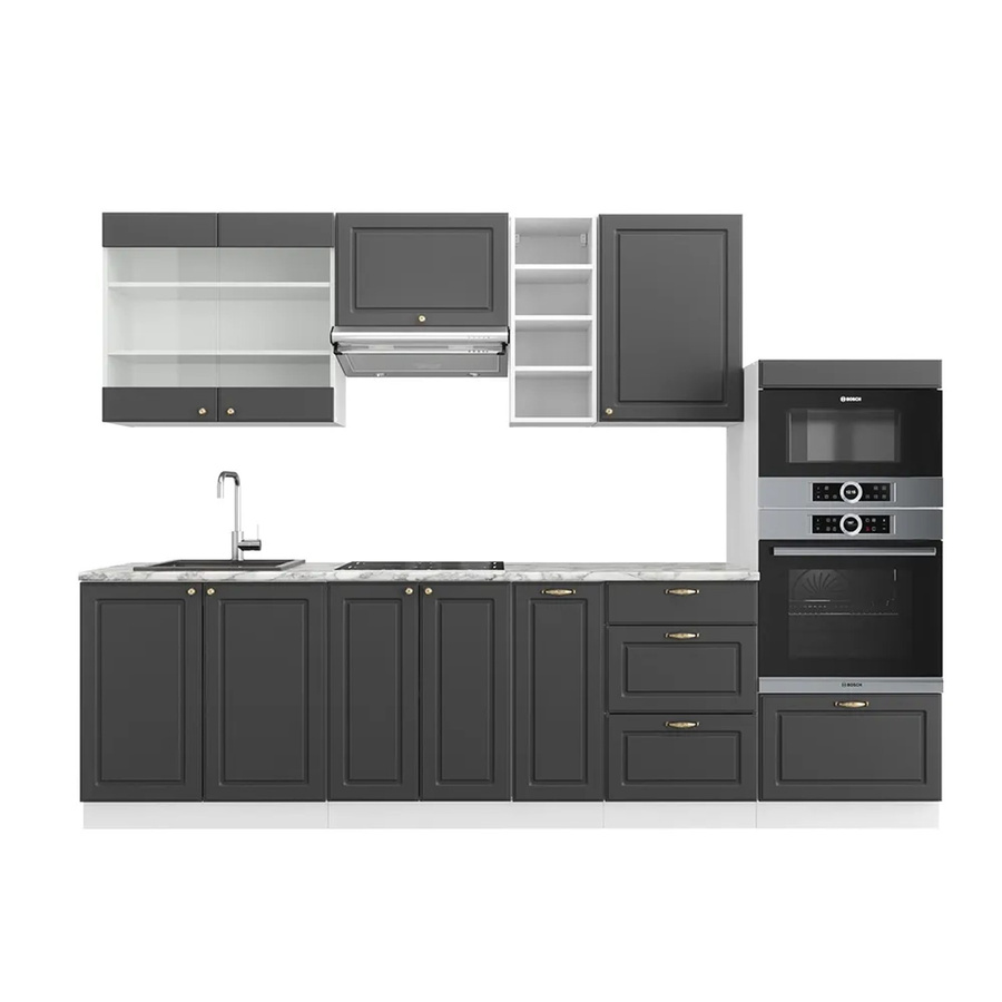 Vicco Küchenzeile Fame-Line Einbauküche im Landhausstil, Weiß Anthrazit Gold, Breite: 280 cm - Bild 3