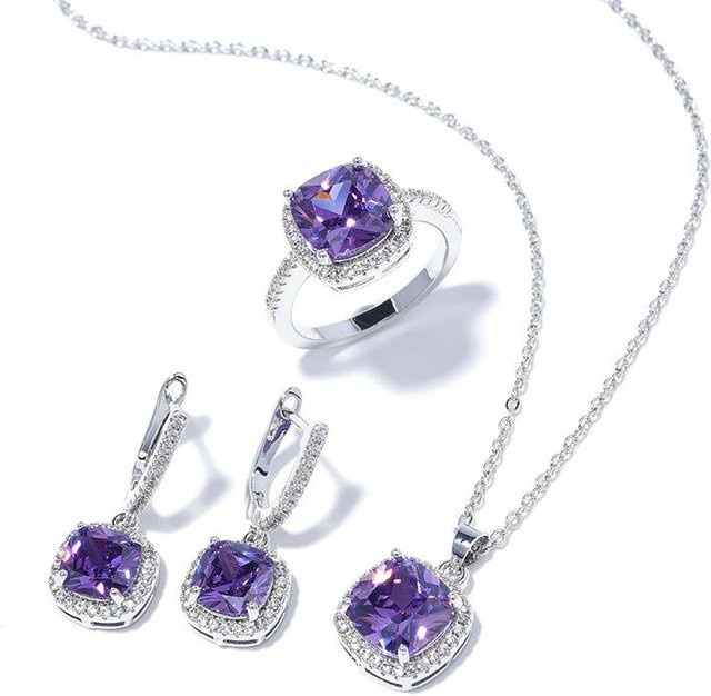 YIRAN Schmuck-Set, Ohrring-Halsketten-Set, Kupfer, Weiß, Zirkonia, Unisex - Bild 1
