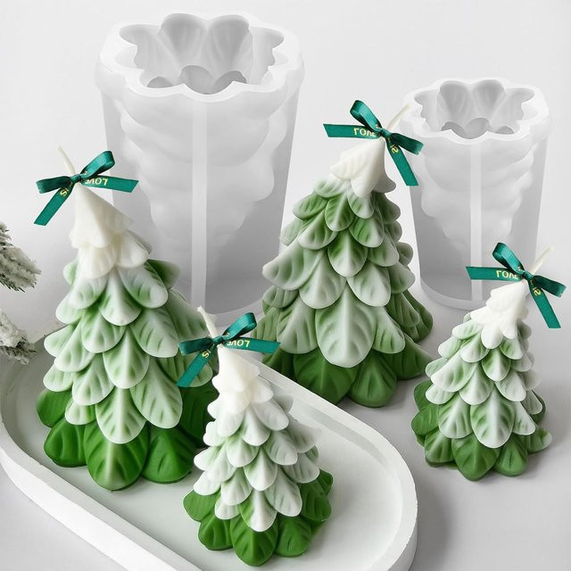 UDOCOOL Silikonform Weihnachtsbaum für DIY 3D Kerzen, Seife und Harz-Handarbeiten, Farbe: Grün - Bild 1