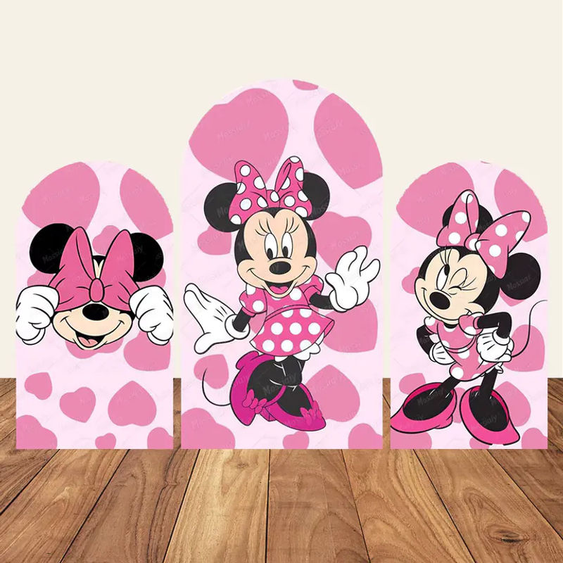 Potdemiel Minnie Maus Bogen-Hintergrundbanner mit rosa Punkten aus elastischem Textil für Geburtstag und Babyparty, B/H: 120 x 50 cm - Bild 2
