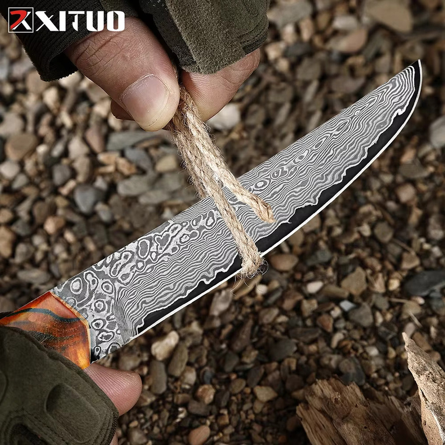 Xituo Allzweckmesser aus japanischem Damaststahl mit ergonomischem Holzgriff in Multicolour, Klingenlänge: 12,7 cm - Bild 4