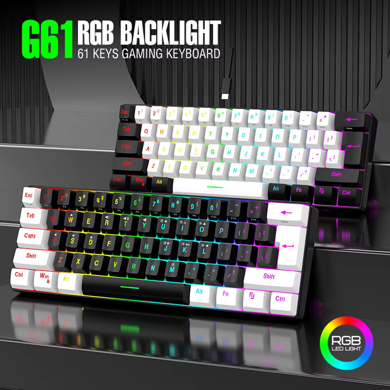 7KEYS Mechanische RGB-Tastatur mit 61 Tasten, wasserdicht, kabelgebunden, Farben: Weiß, Schwarz und Blau - Bild 3