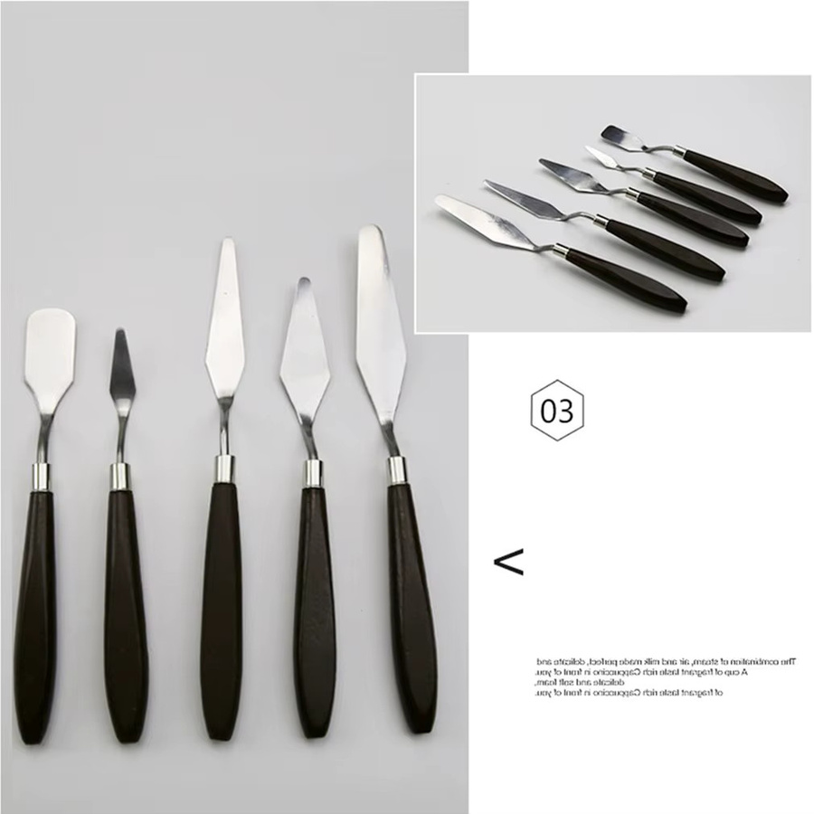 5er Set Edelstahl Malspachtel und Palette Messer für Künstler zum Mischen von Ölfarben und Leinwandmalerei in Silber und Rot - Bild 3