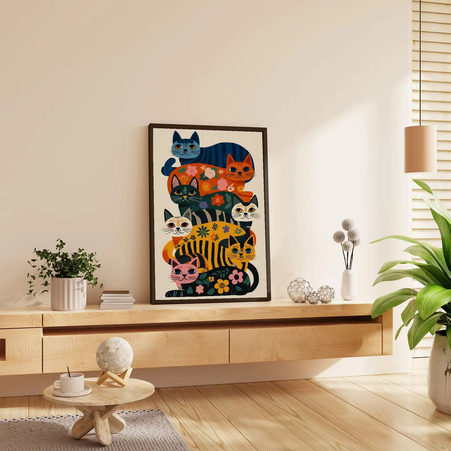 Bunte Katzen-Wanddekoration von SHENCHEN mit floraler Illustration im minimalistischen Design - Bild 2