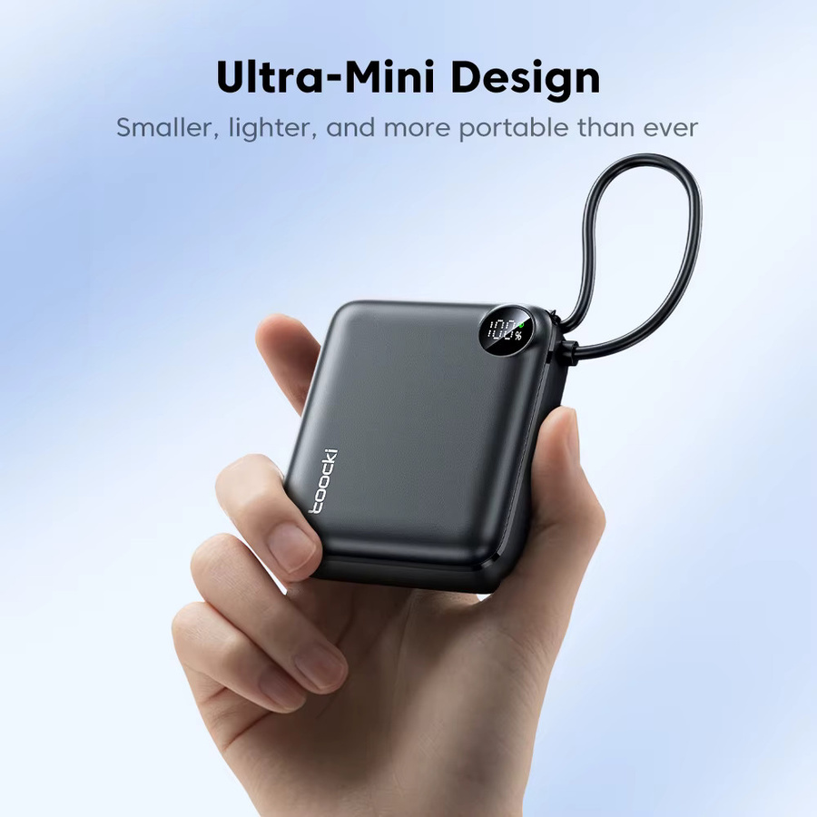 Toocki Tragbare Powerbank mit integriertem USB-C-Kabel, 10000 mAh, PD 22,5 W Schnellladegerät, Schwarz - Bild 2