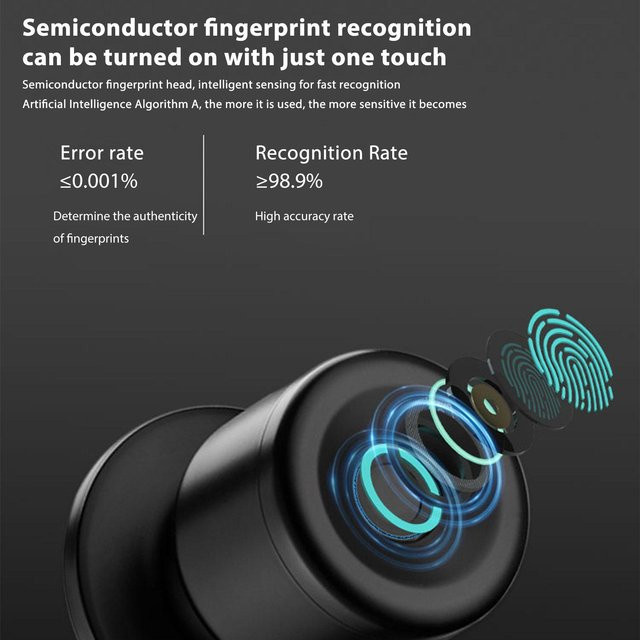 Intelligentes Türschloss KONNWEI mit Fingerabdruck-Scanner, App-Steuerung und Schlüssel in Schwarz - Bild 1