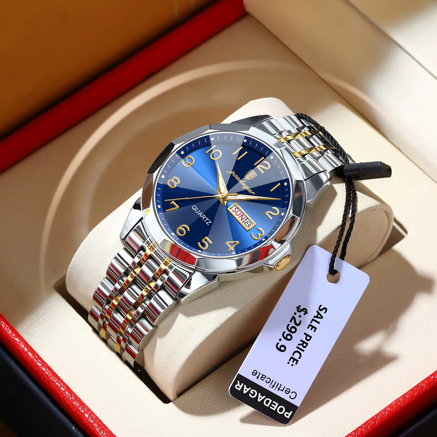 POEDAGAR Armbanduhr Quarz, Edelstahl, Blau, Herren - Bild 2
