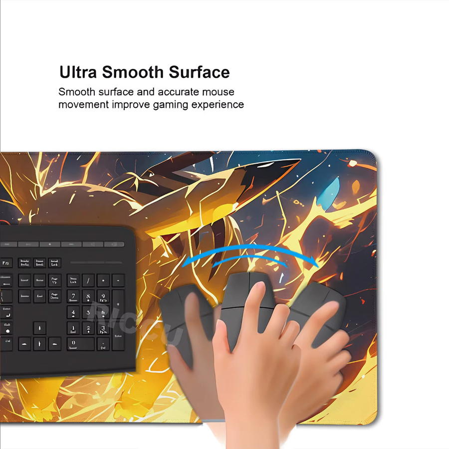 Potdemiel XXL Mauspad Anime Pikachu Design in Multicolour als große Schreibtischunterlage für Gaming und PC-Zubehör - Bild 4