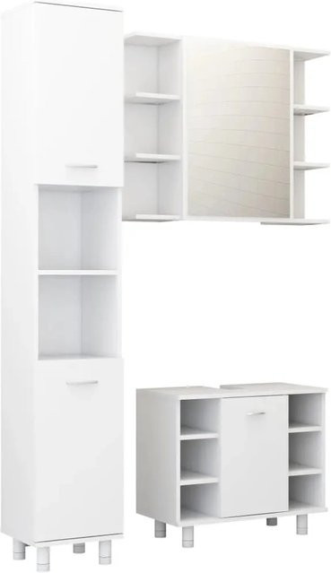 vidaXL 3-tlg. Badmöbel-Set Modell 5 in Weiß aus Holzwerkstoff bestehend aus Spiegelschrank, Hochschrank und Waschbeckenunterschrank - Bild 1