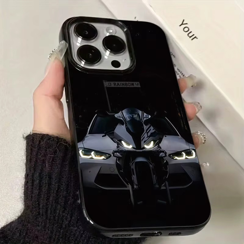 Handyhülle mit Motorrad und Auto Design für iPhone 11 bis iPhone 17 Pro Max in Schwarz - Bild 2