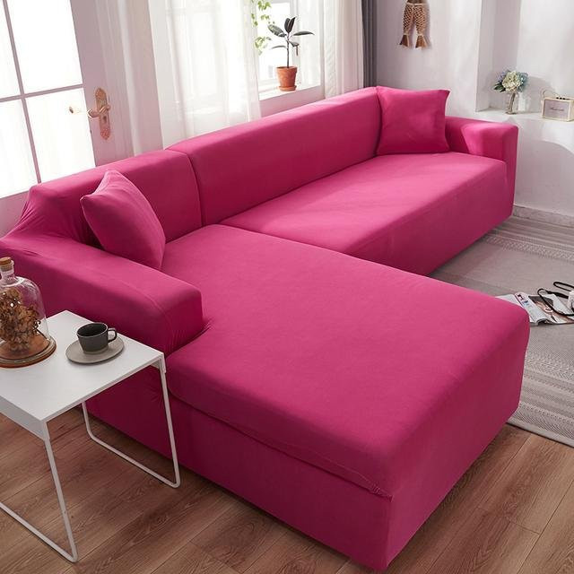 Elastischer L-Form Sofabezug von Your Warm Home in Pink für Ecksofas, dehnbarer Spandex-Überwurf für das Wohnzimmer, Größe: 145-185 cm - Bild 1