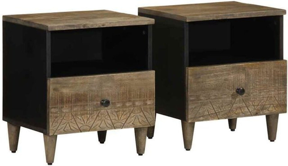 Set aus 2 Nachttischen von vidaxl aus Massivholz Mango in Grau und Natur, B/T/H: 40 x 33 x 46 cm - Bild 1