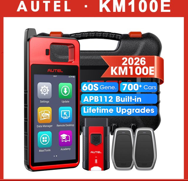Autel MaxiIM KM100E Schlüsselanhänger-Programmiergerät für Wegfahrsperren, 2 Stück Autel IKEY für die 60er-Schlüsselgeneration, OBD-IMMO-Schlüssel zum Lernen an 99 % der Fahrzeuge - Bild 1