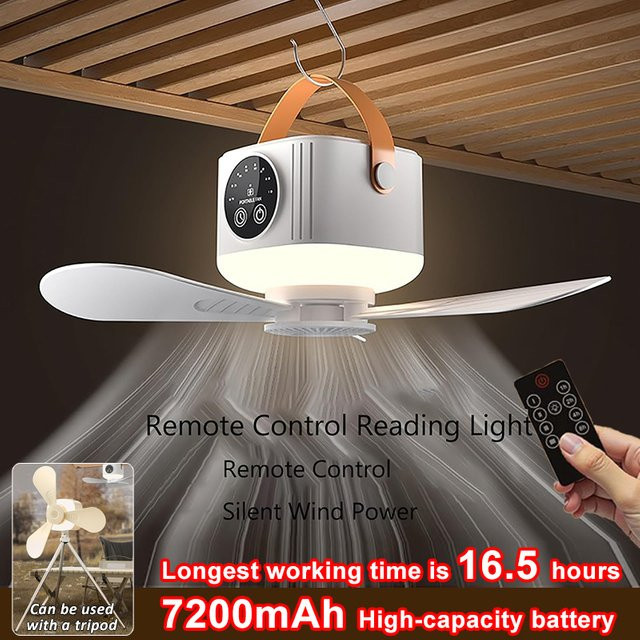 VENUSWING Tragbarer LED-Deckenventilator mit Fernbedienung, Wiederaufladbar, Weiß - Bild 1