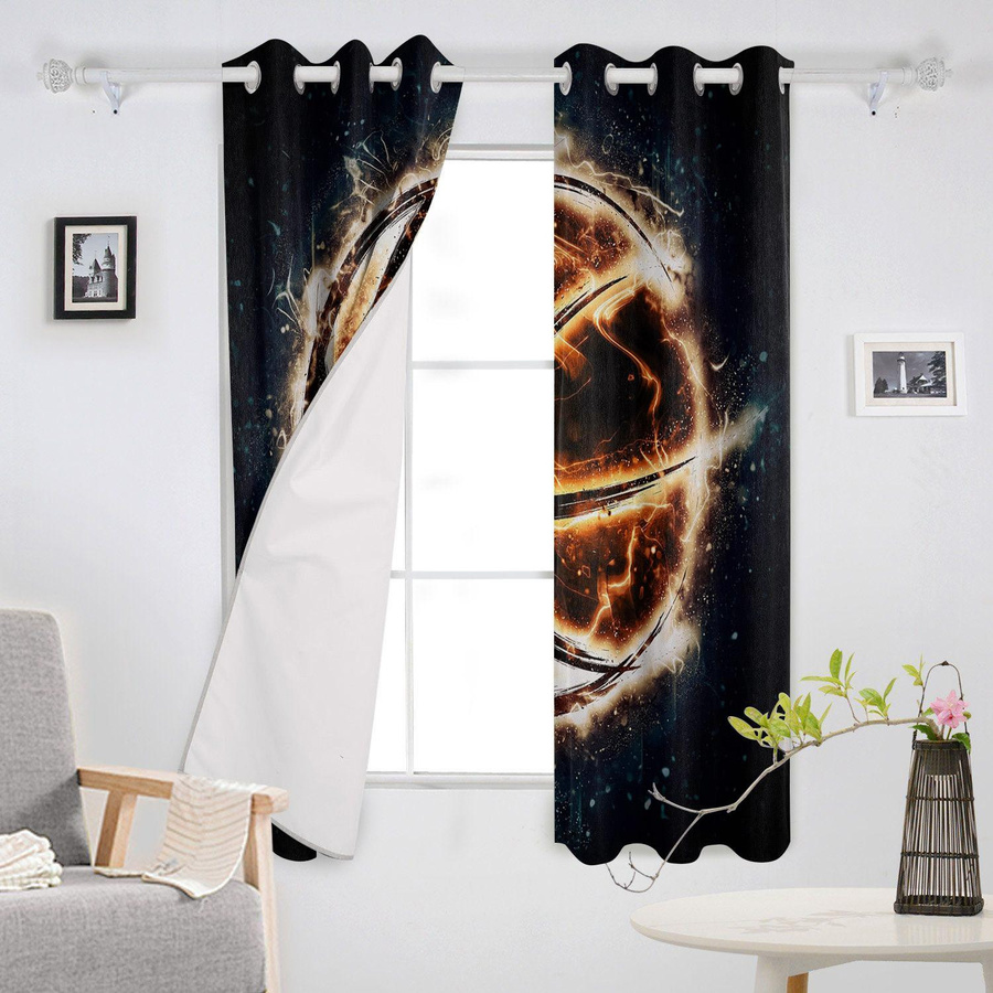 Dekorative Vorhänge mit brennendem Basketball Motiv von Super Six in Gelb und Schwarz, Breite: 135 cm, Höhe: 60 cm - Bild 3