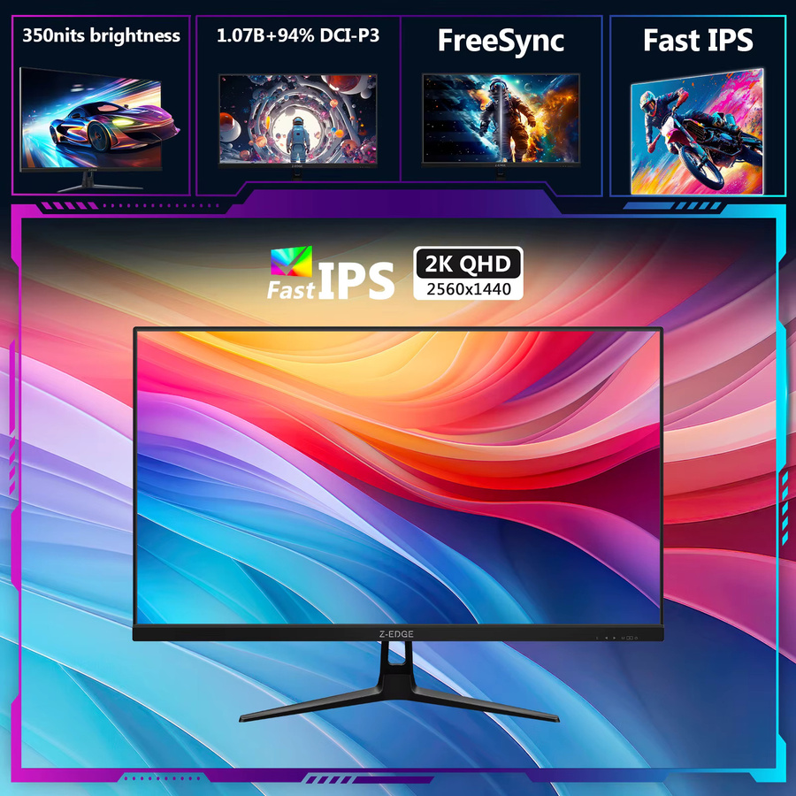 Z-EDGE 27-Zoll Gaming-Monitor mit 180Hz, 2K QHD Auflösung, Fast IPS Panel, 1ms MPRT, HDR10 und FreeSync in Schwarz - Bild 4