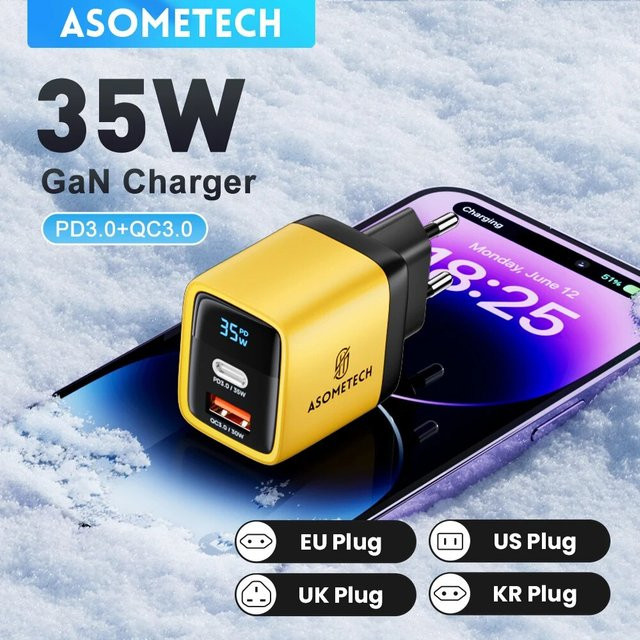 ASOMETECH 35W GaN Ladegerät mit LED Display, USB Typ C Schnellladegerät mit QC3.0, PD und PPS für iPhone 14 Pro, Samsung S23 und Xiaomi - Bild 1