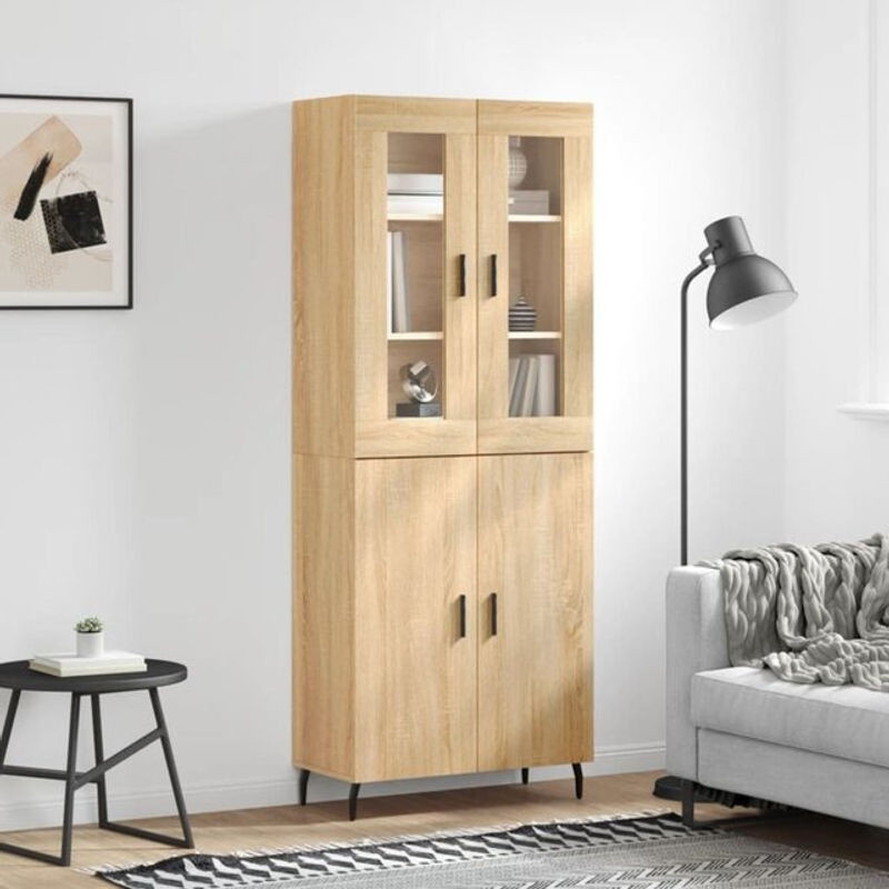 Highboard Vidaxl in Sonoma-Eiche Natur mit Glas und Metall im skandinavischen Design, B/T/H: 69,5 x 34 x 180 cm - Bild 1