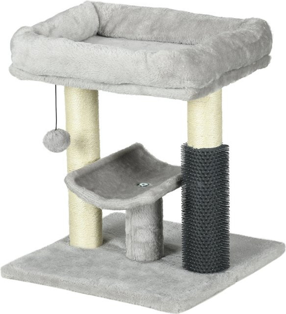 PawHut Kleiner Kratzbaum Katzenbaum Spielturm mit Sisalstamm und hängender Kugel, Grau, Höhe: 48 cm - Bild 1