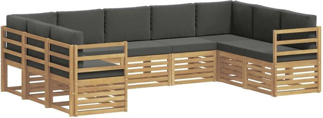 vidaXL Ecksofa Set 9-teilig in Weiß und Anthrazit mit Akazienholz-Gestell und Polsterkissen, B/T/H: 304 x 185,5 x 73 cm - Bild 1