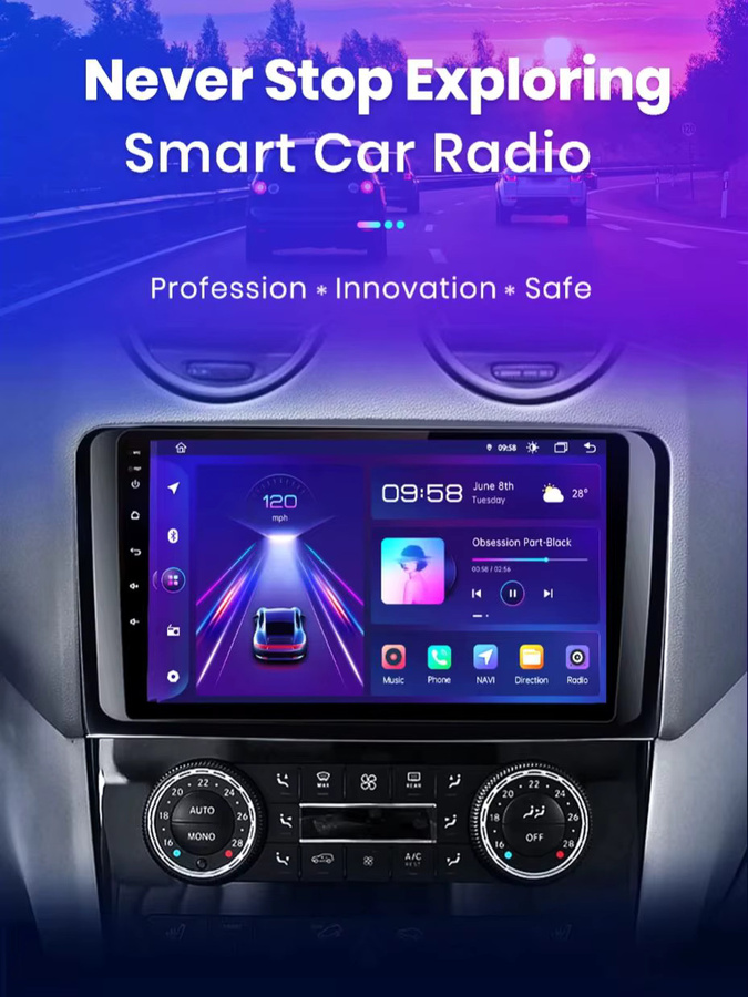 Junsun Android 14 Multimedia Autoradio mit 360 Kamera und drahtlosem CarPlay für Mercedes Benz M-Klasse W164 und GL-Klasse X164, 9 Zoll, Schwarz - Bild 1