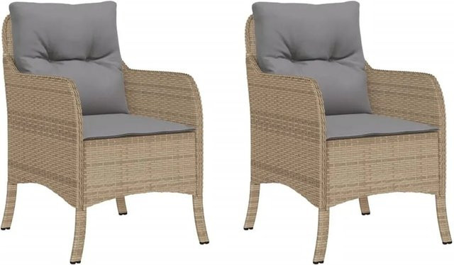 Furnicato Gartenstuhl-Set aus Poly Rattan mit Kissen in Beige und Metallrahmen, 2 Stück - Bild 1
