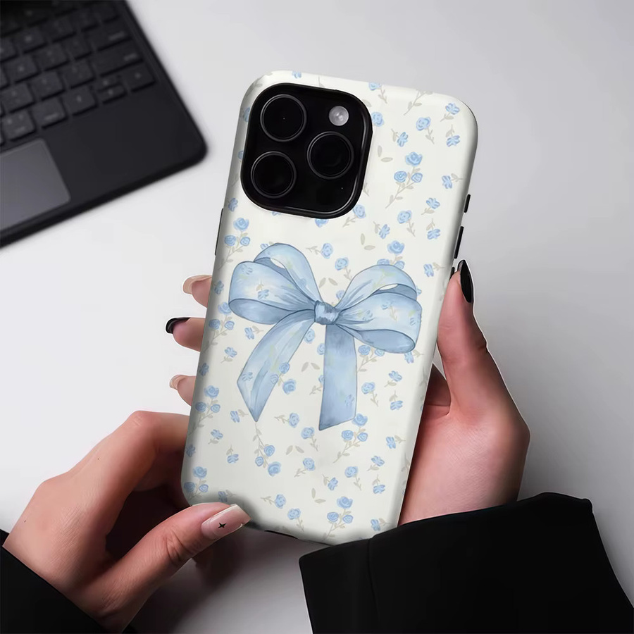 Robuste Handyhülle von Potdemiel mit Aquarell-Schleife in Hellblau für iPhone 17, 16, 15, 14, 13 Pro Max Plus mit Magnetfunktion - Bild 2