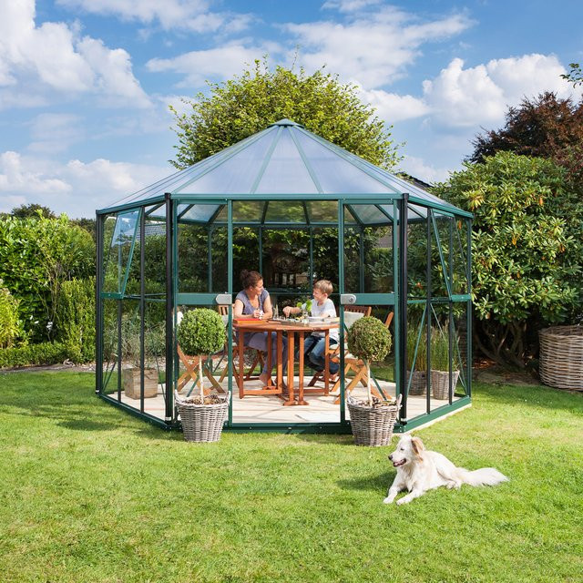 Vitavia Gewächshaus-Pavillon Hera 9000 in Smaragdgrün mit Stahlfundament, 9,0 m², 3 mm ESG und 6 mm HKP - Bild 1