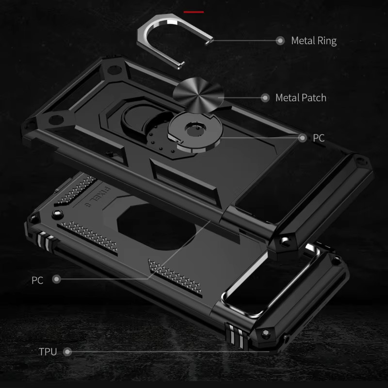 Robuste Handyhülle mit Magnetringhalterung für Google Pixel 9 Pro XL 8 7 6 Pro 5G in Schwarz und Rot - Bild 5