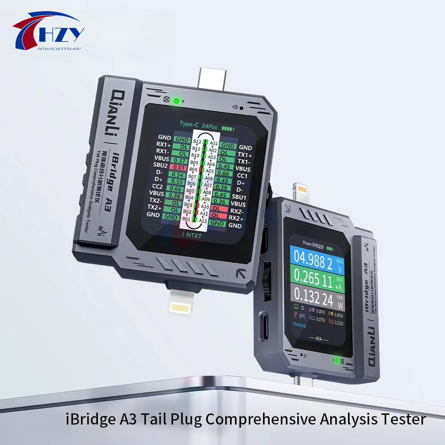 QianLi IBridge A3 Lightning Type-C Ladeanschluss-Analysator in Schwarz zur Fehlererkennung und Reparatur von iPhone Geräten - Bild 2