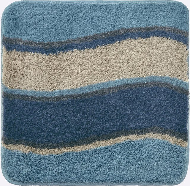 Hagemann Badematte halbrund gestreift in Blau Multicolour aus Polyacryl rutschfest und fußbodenheizung kompatibel - Bild 1