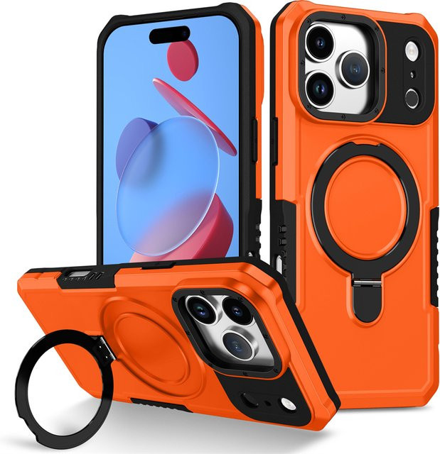 Apple iPhone 17 Pro Max Plus Air Anti-Rutsch Schutzhülle mit magnetischem Ständer und Double Layer Protection in Schwarz oder Orange - Bild 1