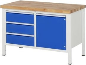 Rau Werkbank höhenverstellbar 8468A2 in Blau mit 2 Türen, B: 125 cm, T: 70 cm, H: 84-104 cm - Bild 1