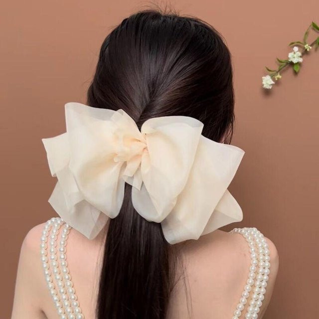 Haarspange Chiffon-Feder-Clip, große Schleife, beige, Damen - Bild 1