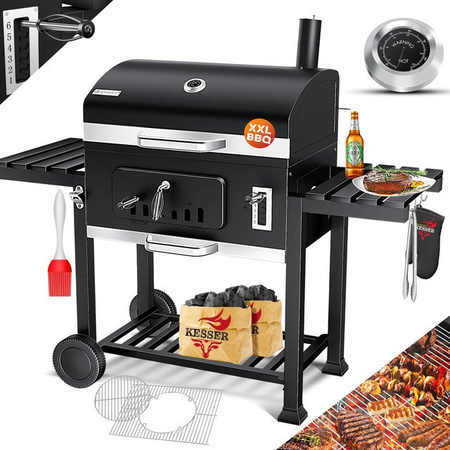 KESSER Grillwagen XXL Holzkohlegrill mit Deckel, Thermometer und Edelstahl-Griff für Garten und Camping