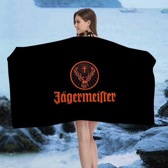Jägermeister Logo Badetuch aus Mikrofaser für Kinder, weich und wasserabsorbierend, Schwarz, Breite: 45 cm, Höhe: 90 cm - Bild 1