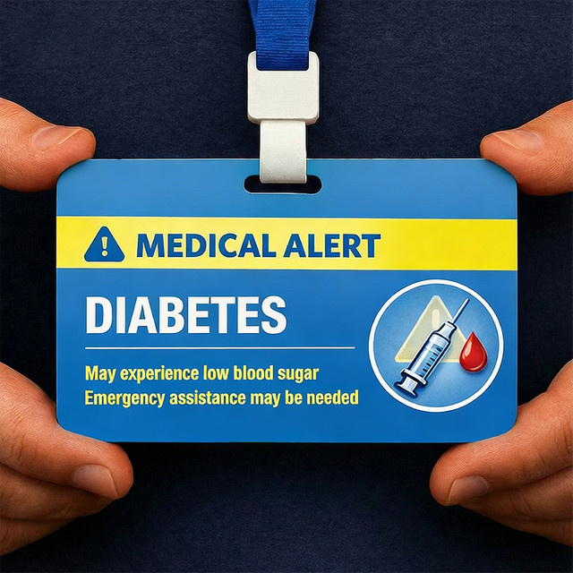 Medizinische Notfallkarte für Diabetes mit Umhängeband, wasserdichte ID-Karte aus Kunststoff, Blau, Unisex - Bild 1