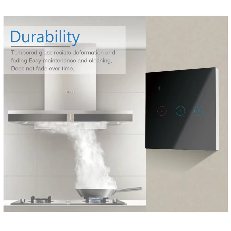 Tuya Smart WLAN Touch-Glas-Wandschalter mit Alexa Sprachsteuerung, 1/2/3/4-fach Ausführung, Farbe: Weiß - Bild 3