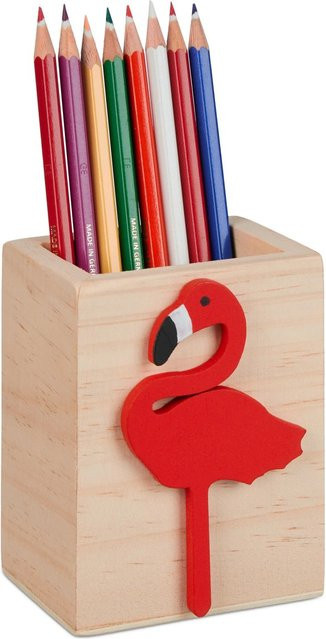 Relaxdays Stiftehalter aus Kiefernholz in Rot und Braun, B/T/H: 10 x 8 x 6 cm - Bild 1