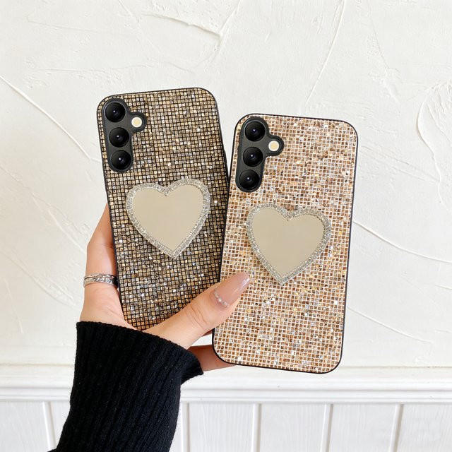 Glänzende TPU Handyhülle mit Gittermuster und Spiegeleffekt für Samsung Galaxy S25 S24 S23 S22 S26 Plus FE Ultra in Gold - Bild 1