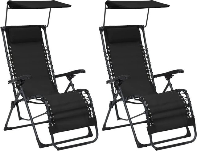 Set aus 2 klappbaren Liegestühlen von vidaXL in Schwarz mit Textilene-Bezug, Sonnendach und verstellbarer Kopfstütze - Bild 1