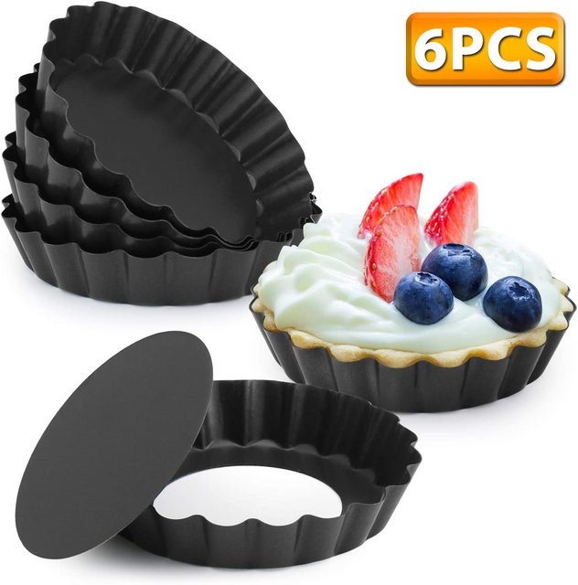 6-teiliges Mini-Törtchenformen-Set von Cippes aus Carbonstahl, schwarz, antihaftbeschichtet, rund, mit abnehmbarem Boden, Durchmesser: 10,2 cm - Bild 1