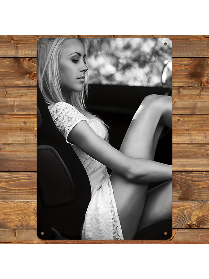 HELLOYOUNG Vintage-Auto-Kunstposter aus Aluminium-Metall in Schwarz-Weiß, Wanddekoration für Zuhause, Büro oder Garage, Breite: 20,32 cm, Höhe: 30,48 cm - Bild 6