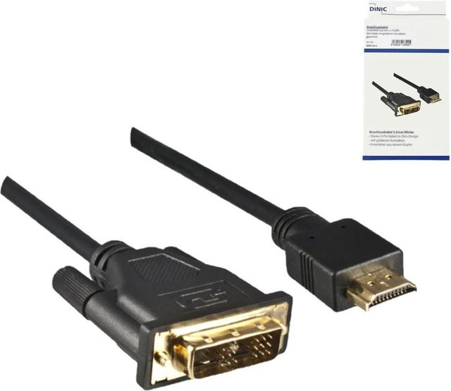 DINIC HDMI auf DVI-D Kabel mit vergoldeten Kontakten, Schwarz, Länge: 2 m - Bild 1