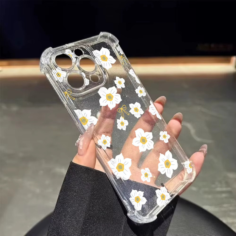 Transparente Silikon-Handyhülle mit Blumenmuster und Glitzer-Effekt für Apple iPhone 17, 16, 15, 14, 13, 12, 11 Pro Max, stoßfestes Softcover - Bild 4