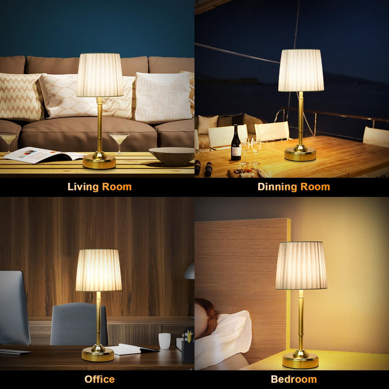 TOMTOP JMS Tragbare LED-Tischlampe mit Stoffschirm, dimmbar, wiederaufladbar, Farbe: Weiß/Gold/Messing - Bild 5