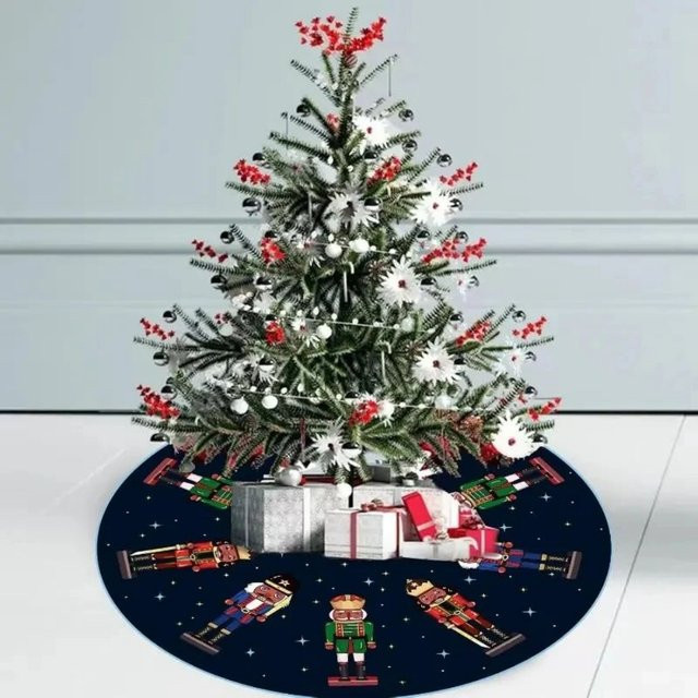 VIKAMA Weihnachtsbaumrock mit Nussknacker-Soldatenmuster in Dunkelblau für deine festliche Weihnachtsdekoration - Bild 1