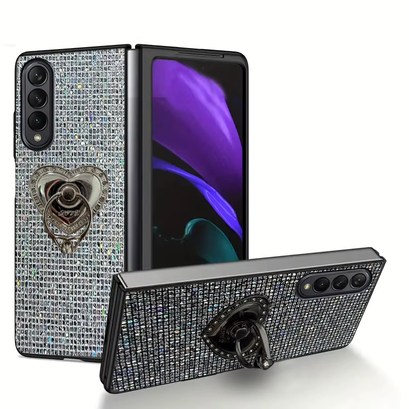 Glitzer Handyhülle mit Liebesherz für Samsung Galaxy Z Fold (Modelle 3 bis 8) in Schwarz, stoßfeste Hartschale mit Bling-Effekt - Bild 3