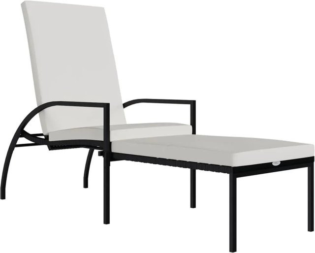 Furnicato Sonnenliege mit Fußhocker aus PE-Rattan in Schwarz mit verstellbarer Kopfstütze und Armlehnen - Bild 1