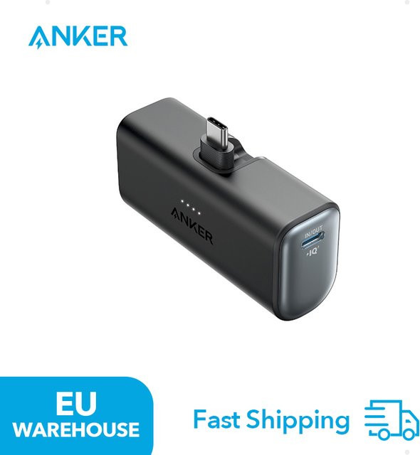 Anker Nano Powerbank mit integriertem USB-C Anschluss für iPhone 16, 5.000 mAh, 22,5 W, Schwarz - Bild 1